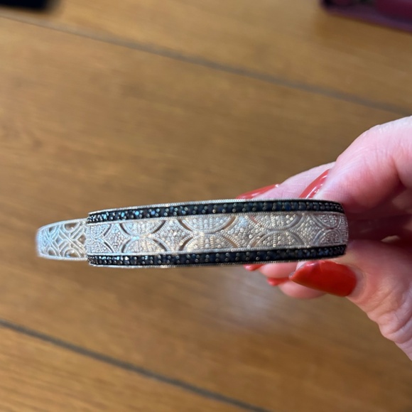 Ladies Sapphire & Diamond Sterling Silver Antique Style Bangle Bracelet - Picture 5 of 8